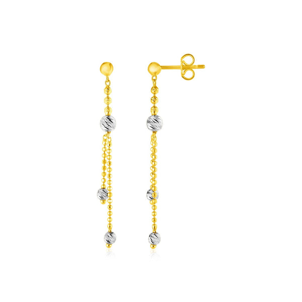 Lovcia Luxury Dazzling 14k Two-Tone Gold Drop Earrings with Textured White Gold Beads-Earrings-Two-Tone Gold-Two-Tone Gold
