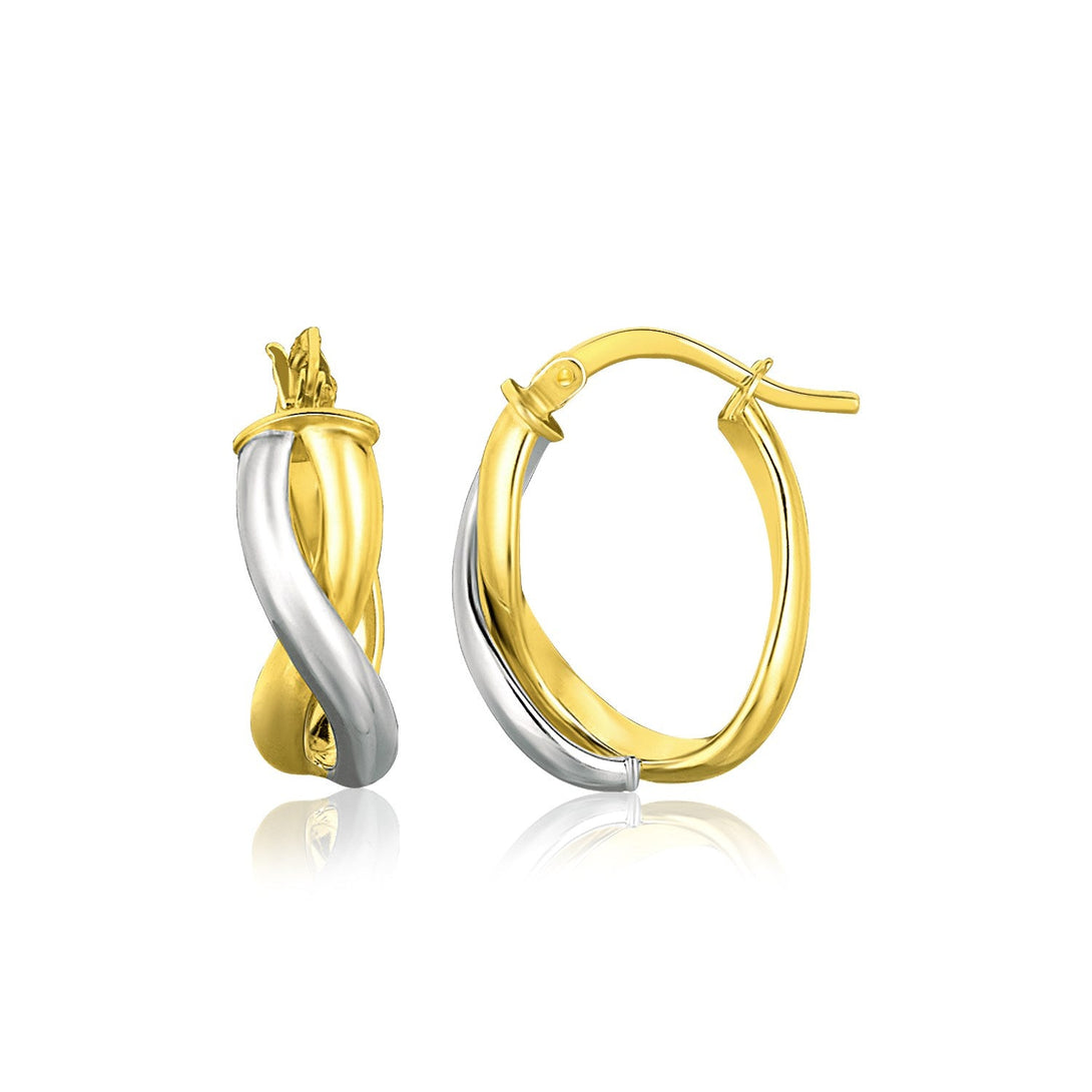 Lovcia Luxury Dazzling 14k Two-Tone Gold Twisted Oval Hoop Earrings-Earrings-Two-Tone Gold-Two-Tone Gold