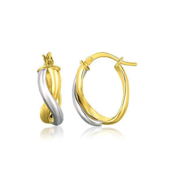 Lovcia Luxury Dazzling 14k Two-Tone Gold Twisted Oval Hoop Earrings-Earrings-Two-Tone Gold-Two-Tone Gold