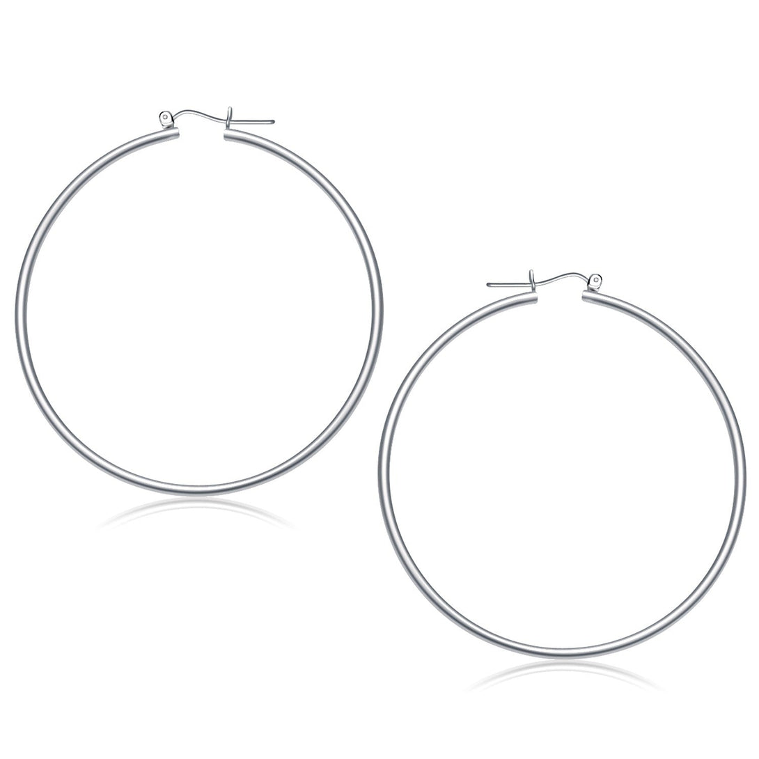 Lovcia Luxury Dazzling 14k White Gold 60mm Hoop Earrings with Snap Lock Closure-Earrings-White Gold-White Gold