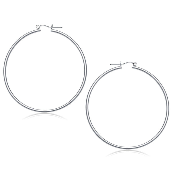 Lovcia Luxury Dazzling 14k White Gold 60mm Hoop Earrings with Snap Lock Closure-Earrings-White Gold-White Gold