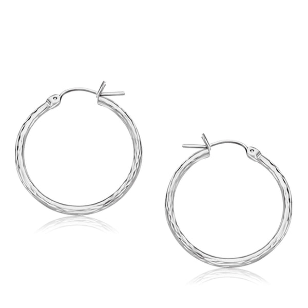 Lovcia Luxury Dazzling 14k White Gold Diamond-Cut Hoop Earrings (25mm)-Earrings-White Gold-White Gold