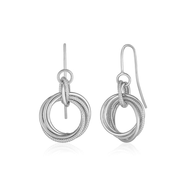 Lovcia Luxury Dazzling 14k White Gold Earrings with Intertwined Circle Pendants-Earrings-White Gold-White Gold
