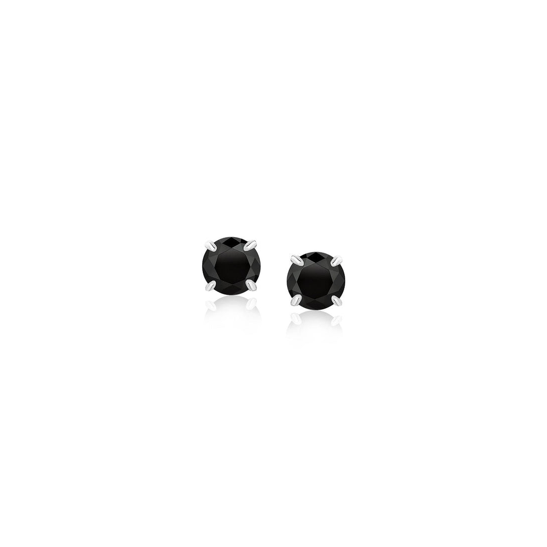 Lovcia Luxury Dazzling 14k White Gold Earrings with Round Black Cubic Zirconia Stones (4mm)-Earrings-White Gold-White Gold
