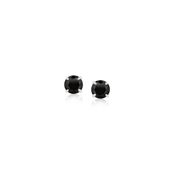 Lovcia Luxury Dazzling 14k White Gold Earrings with Round Black Cubic Zirconia Stones (4mm)-Earrings-White Gold-White Gold