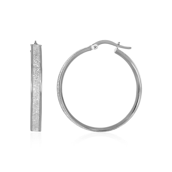 Lovcia Luxury Dazzling 14K White Gold Hoop Earrings with Glitter Center Design (30mm)-Earrings-White Gold-White Gold