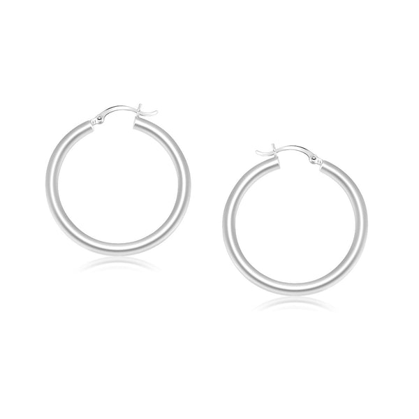 Lovcia Luxury Dazzling 14k White Gold Hoop Earrings with Snap Lock (25mm Diameter)-Earrings-White Gold-White Gold