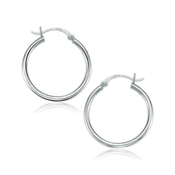 Lovcia Luxury Dazzling 14k White Gold Hoop Earrings with Snap Lock (25mm)-Earrings-White Gold-White Gold