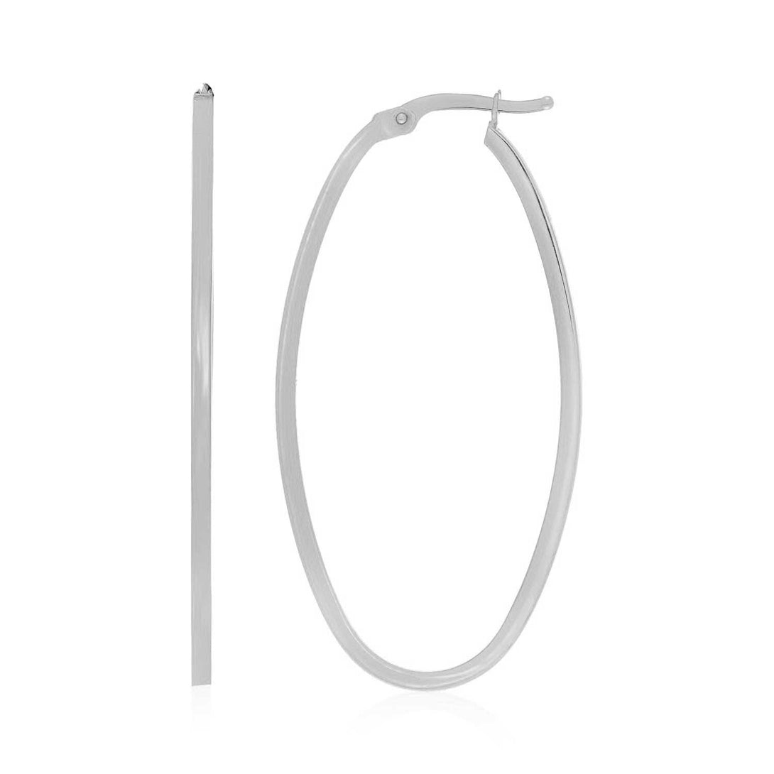 Lovcia Luxury Dazzling 14k White Gold Oval Hoop Earrings with Snap Lock-Earrings-White Gold-White Gold
