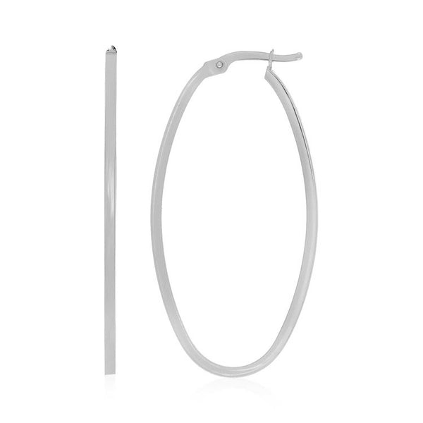Lovcia Luxury Dazzling 14k White Gold Oval Hoop Earrings with Snap Lock-Earrings-White Gold-White Gold