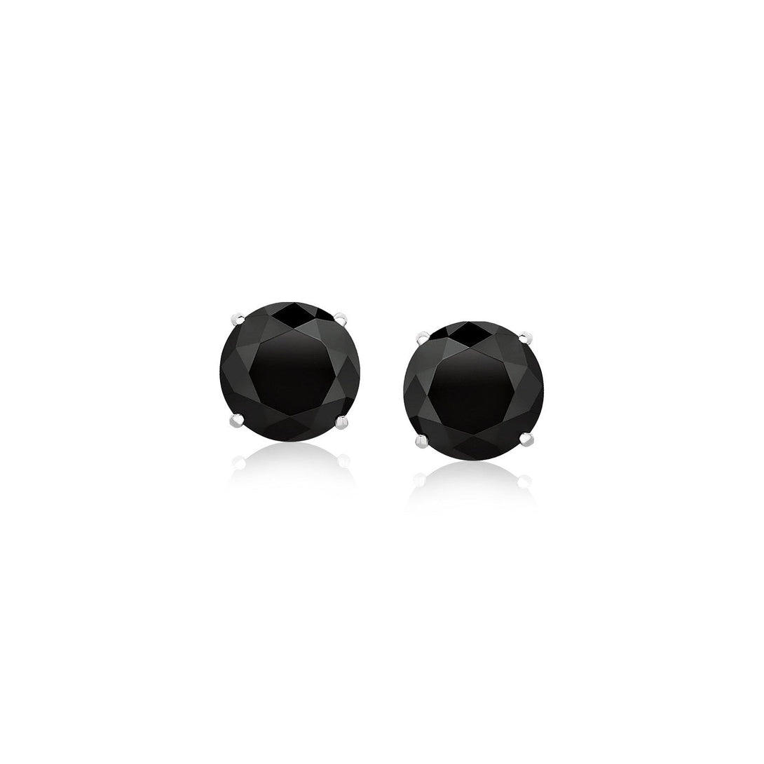 Lovcia Luxury Dazzling 14K White Gold Round Stud Earrings with Black Cubic Zirconia (6mm)-Earrings-White Gold-White Gold