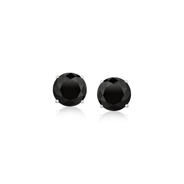 Lovcia Luxury Dazzling 14K White Gold Round Stud Earrings with Black Cubic Zirconia (6mm)-Earrings-White Gold-White Gold