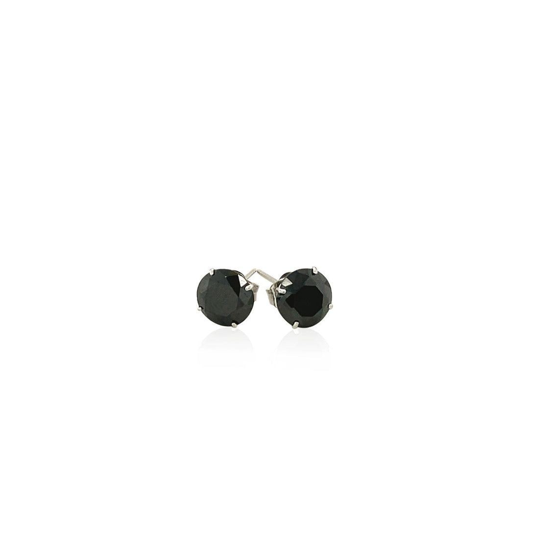 Lovcia Luxury Dazzling 14K White Gold Round Stud Earrings with Black Cubic Zirconia (6mm)-Earrings-White Gold-White Gold