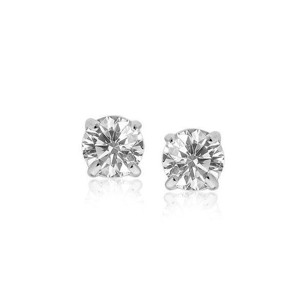Lovcia Luxury Dazzling 14K White Gold Stud Earrings with 6mm Round Cubic Zirconia-Earrings-White Gold-White Gold