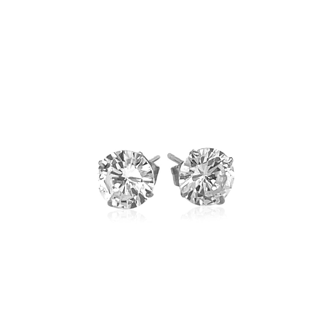 Lovcia Luxury Dazzling 14K White Gold Stud Earrings with 6mm Round Cubic Zirconia-Earrings-White Gold-White Gold
