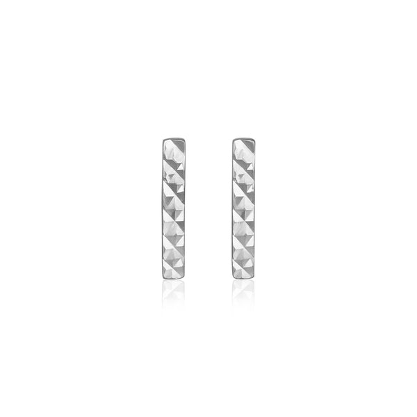 Lovcia Luxury Dazzling 14k White Gold Textured Bar Stud Earrings-Earrings-Yellow Gold-Yellow Gold