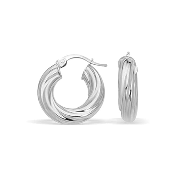 Lovcia Luxury Dazzling 14K White Gold Twisted Hoop Earrings-Earrings-White Gold-White Gold