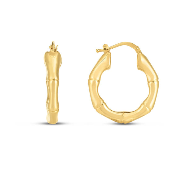 Lovcia Luxury Dazzling 14k Yellow Gold Bamboo Design Hoop Earrings-Earrings-Yellow Gold-Yellow Gold