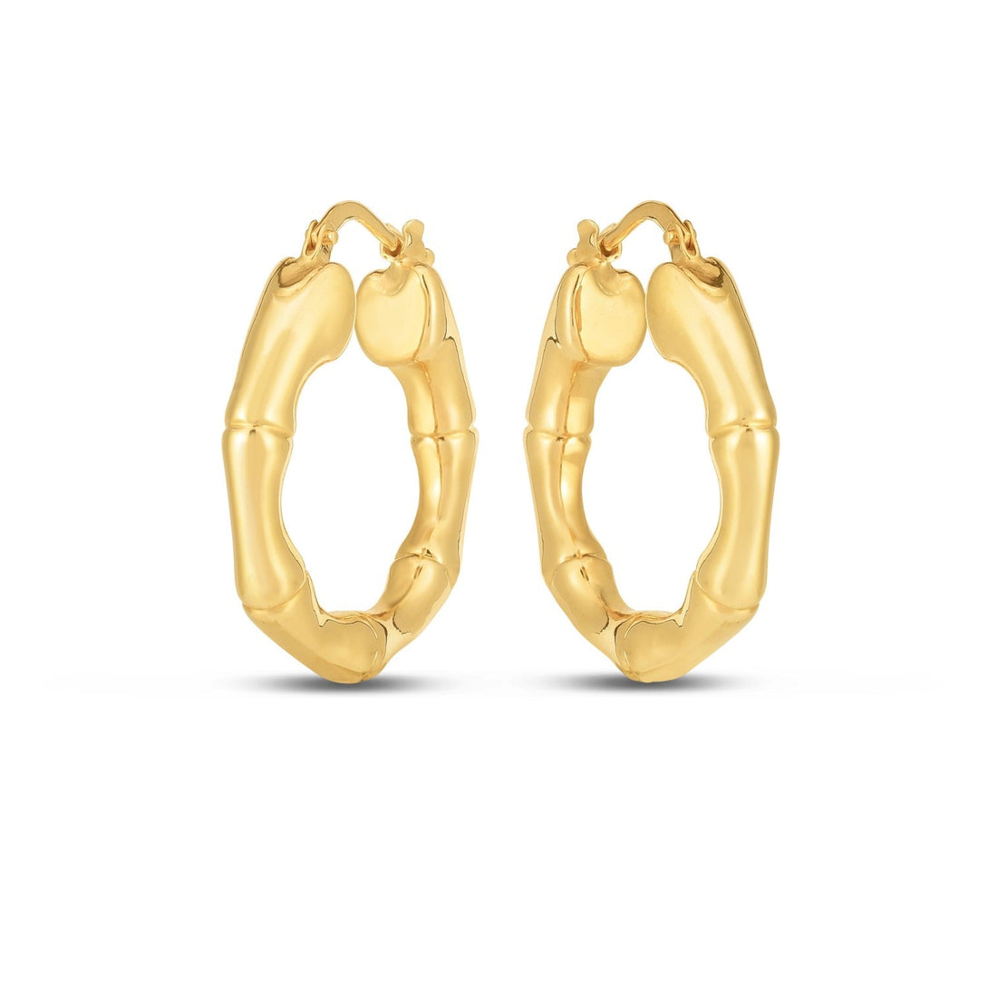 Lovcia Luxury Dazzling 14k Yellow Gold Bamboo Design Hoop Earrings-Earrings-Yellow Gold-Yellow Gold