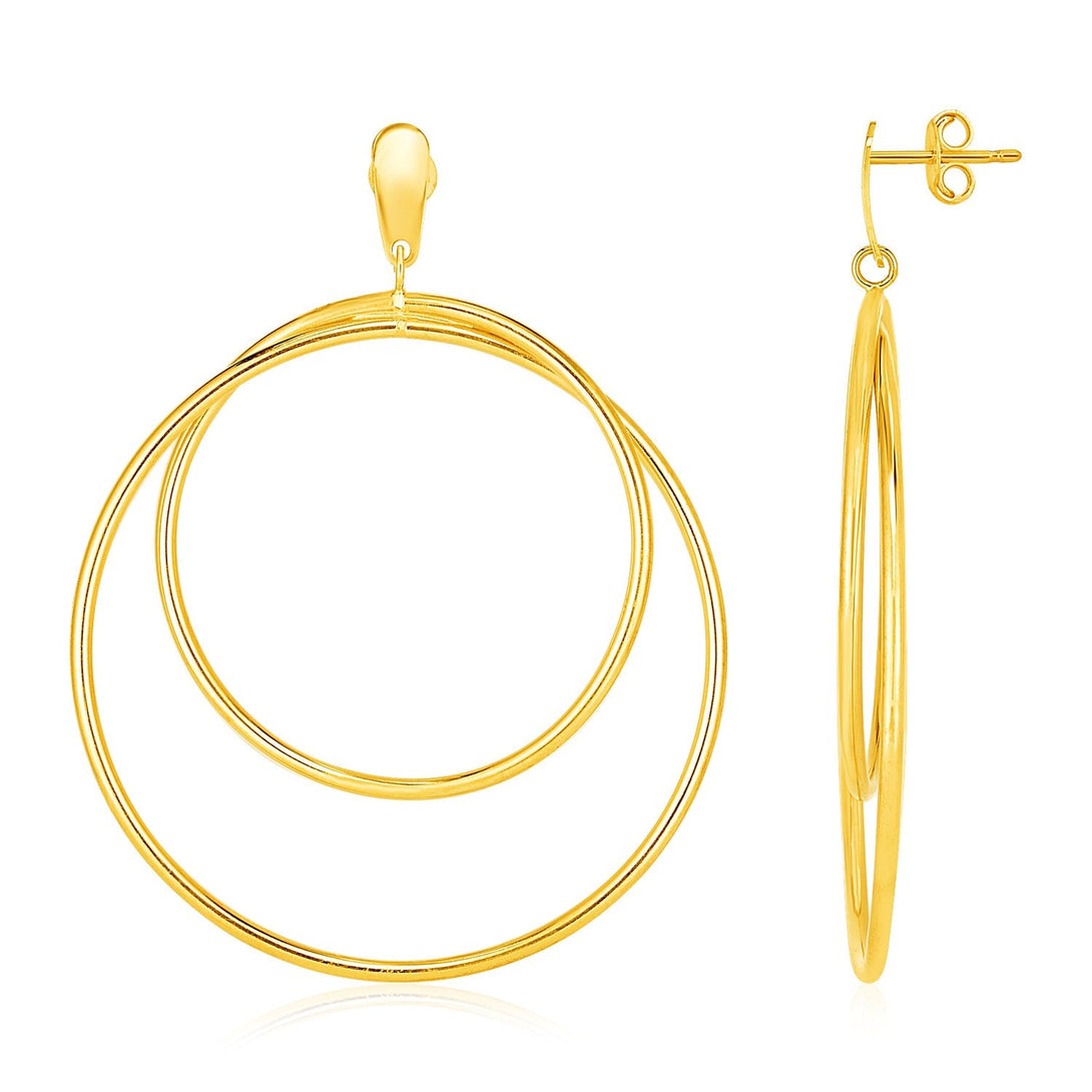Lovcia Luxury Dazzling 14k Yellow Gold Circle Dangle Earrings with Push Back Clasps-Earrings-Yellow Gold-Yellow Gold