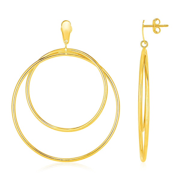 Lovcia Luxury Dazzling 14k Yellow Gold Circle Dangle Earrings with Push Back Clasps-Earrings-Yellow Gold-Yellow Gold