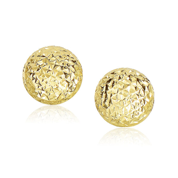 Lovcia Luxury Dazzling 14k Yellow Gold Diamond-Cut Dome Earrings (11mm)-Earrings-Yellow Gold-Yellow Gold