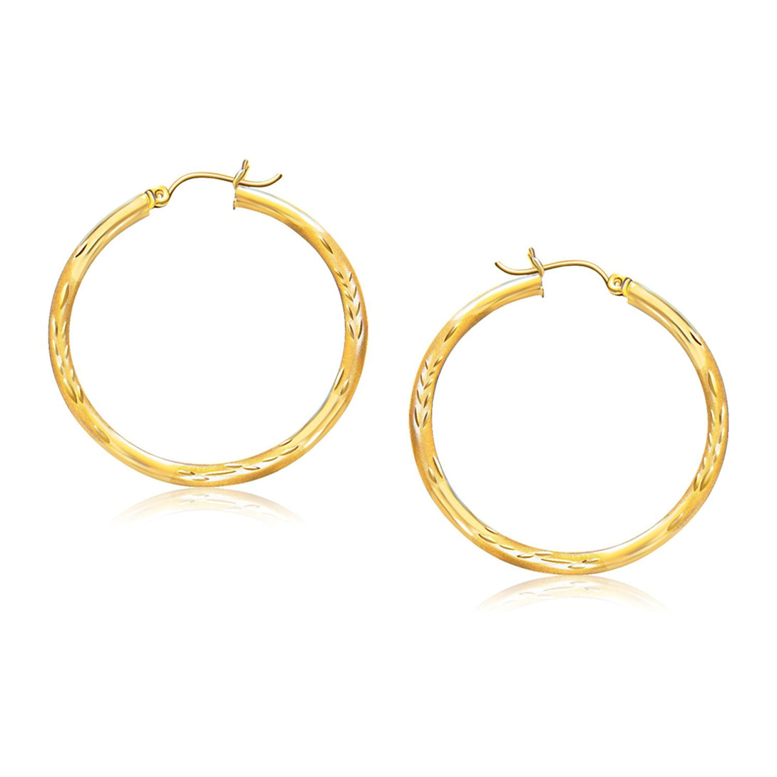 Lovcia Luxury Dazzling 14K Yellow Gold Diamond Cut Hoop Earrings (35mm)-Earrings-Yellow Gold-Yellow Gold