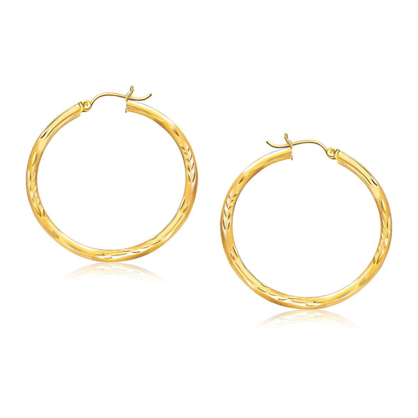 Lovcia Luxury Dazzling 14K Yellow Gold Diamond Cut Hoop Earrings (35mm)-Earrings-Yellow Gold-Yellow Gold