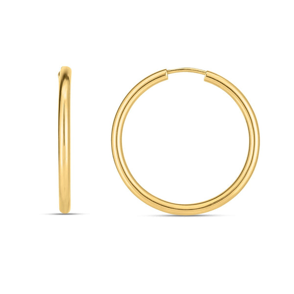 Lovcia Luxury Dazzling 14k Yellow Gold High Polish Hoop Earrings (2x21mm)-Earrings-Yellow Gold-Yellow Gold
