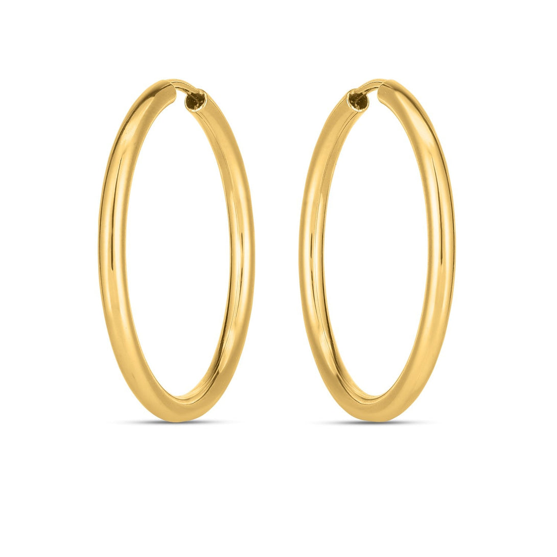 Lovcia Luxury Dazzling 14k Yellow Gold High Polish Hoop Earrings (2x21mm)-Earrings-Yellow Gold-Yellow Gold