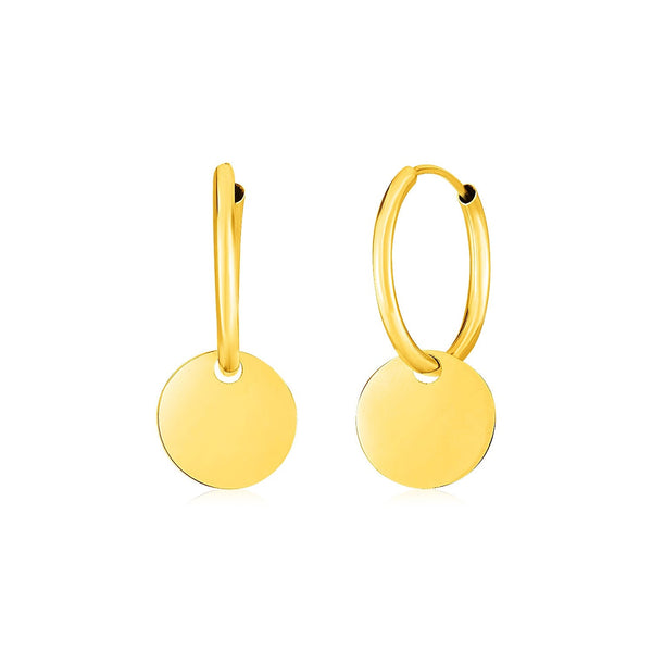 Lovcia Luxury Dazzling 14k Yellow Gold Hoop Earrings with Dangling Circles-Earrings-Yellow Gold-Yellow Gold
