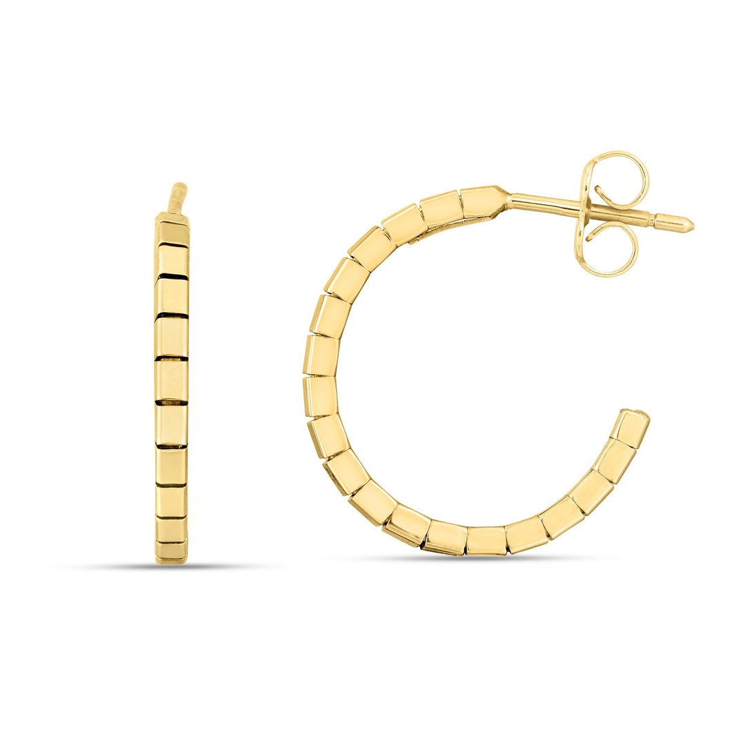 Lovcia Luxury Dazzling 14K Yellow Gold Omega Hoop Earrings with Brick Design-Earrings-Yellow Gold-Yellow Gold