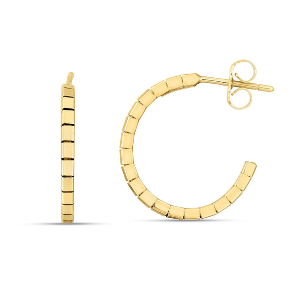 Lovcia Luxury Dazzling 14K Yellow Gold Omega Hoop Earrings with Brick Design-Earrings-Yellow Gold-Yellow Gold