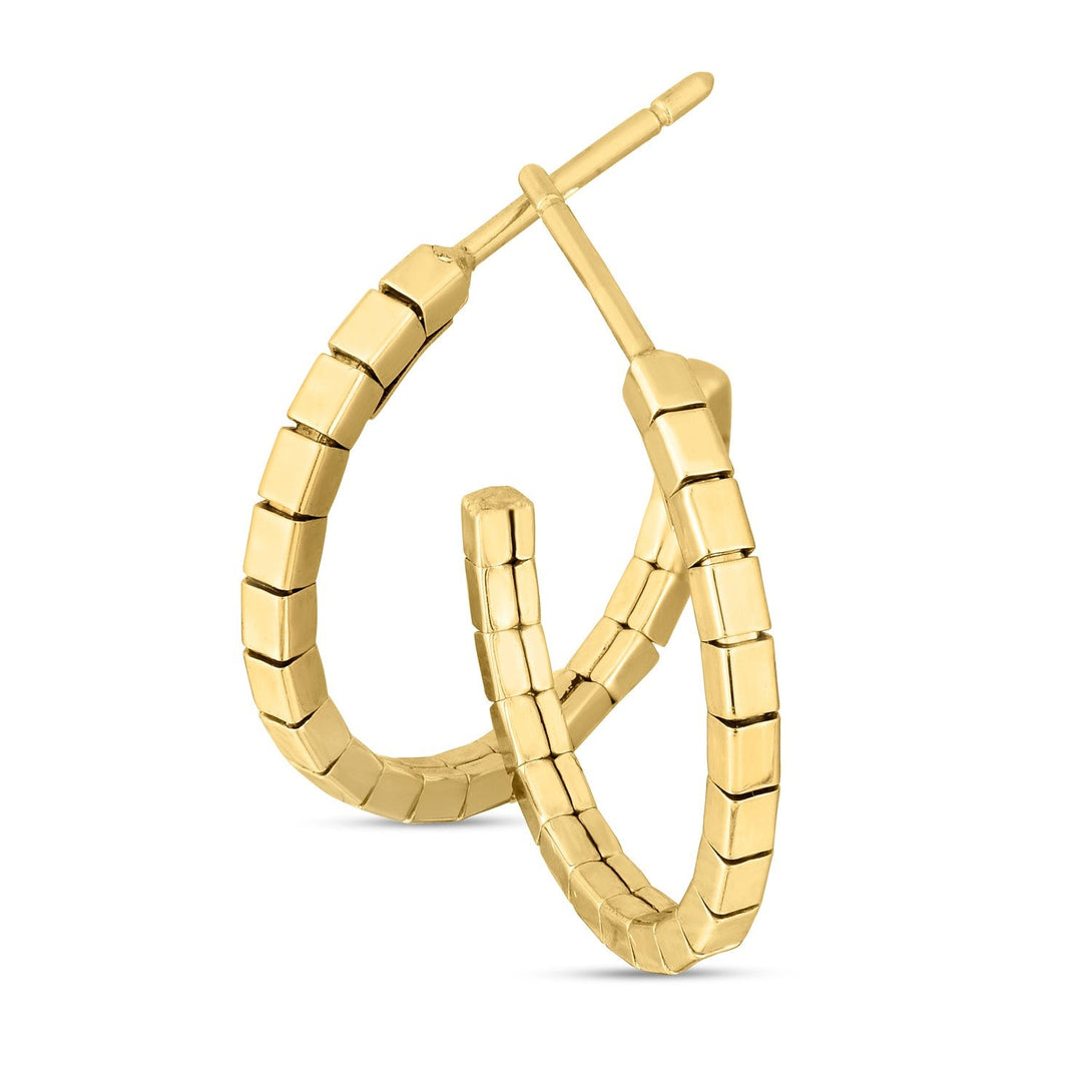 Lovcia Luxury Dazzling 14K Yellow Gold Omega Hoop Earrings with Brick Design-Earrings-Yellow Gold-Yellow Gold