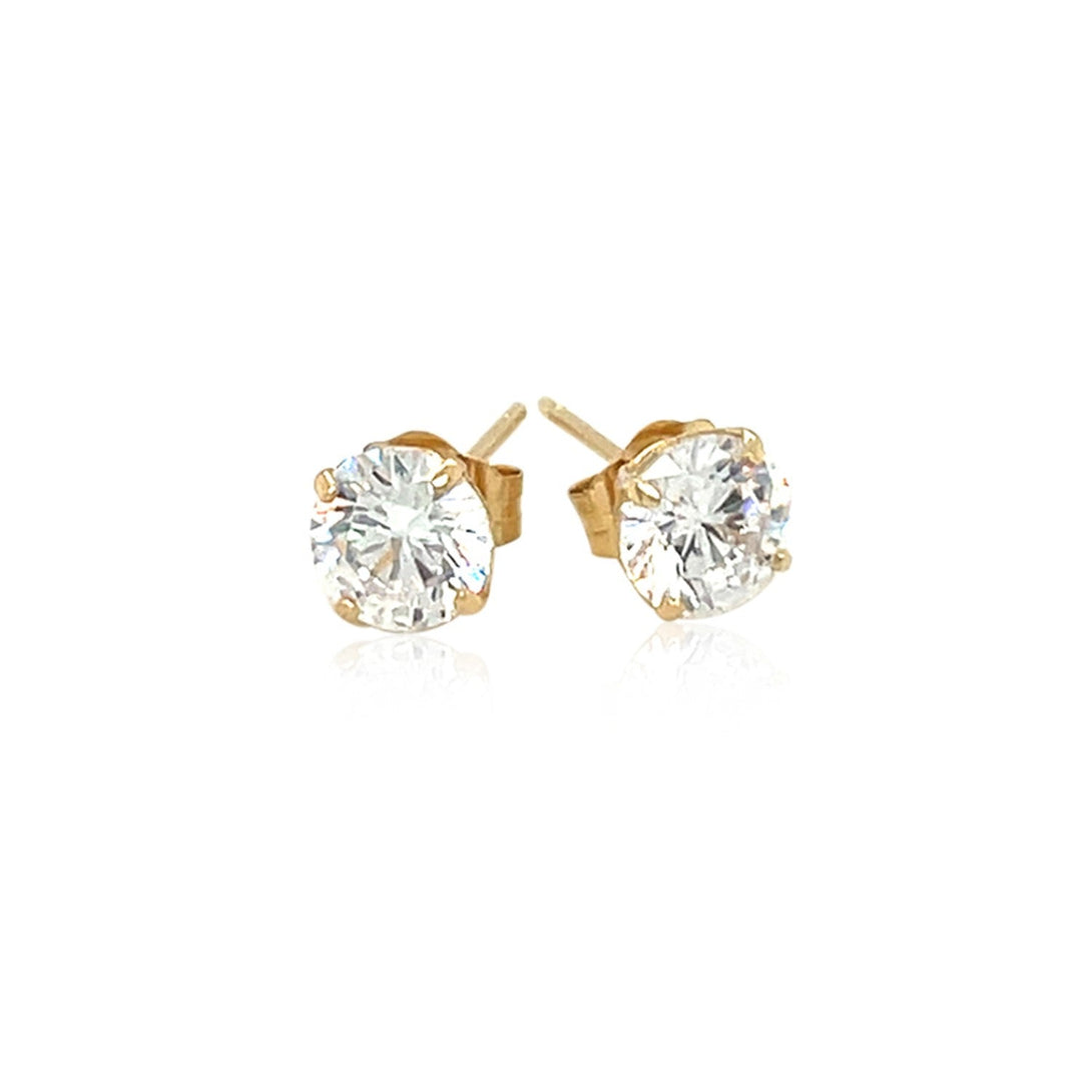 Lovcia Luxury Dazzling 14k Yellow Gold Round-Cut Cubic Zirconia Stud Earrings (5mm)-Earrings-Yellow Gold-Yellow Gold
