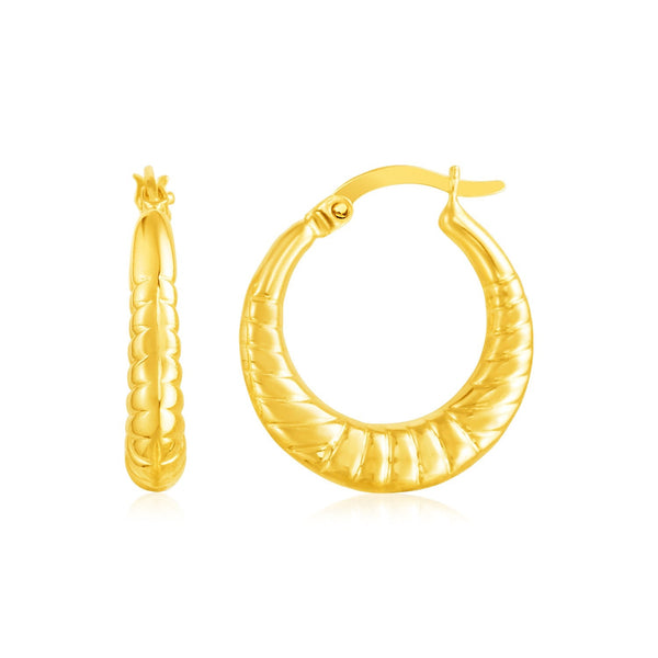 Lovcia Luxury Dazzling 14k Yellow Gold Scalloped Hoop Earrings with Hinged Clasps-Earrings-Yellow Gold-Yellow Gold
