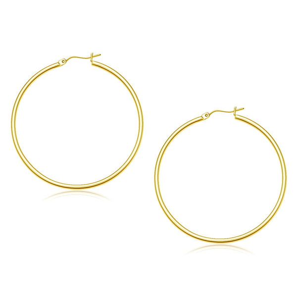 Lovcia Luxury Dazzling 14k Yellow Gold Snap Lock Hoop Earrings (2mm x 45mm)-Earrings-Yellow Gold-Yellow Gold