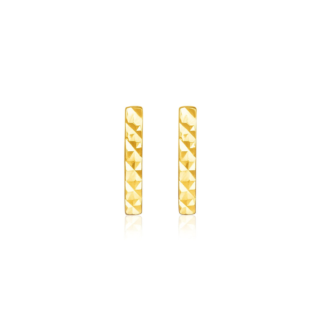 Lovcia Luxury Dazzling 14k Yellow Gold Textured Bar Stud Earrings-Earrings-Yellow Gold-Yellow Gold