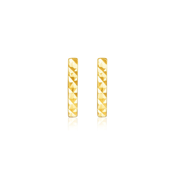Lovcia Luxury Dazzling 14k Yellow Gold Textured Bar Stud Earrings-Earrings-Yellow Gold-Yellow Gold