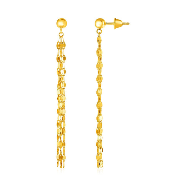Lovcia Luxury Dazzling 14k Yellow Gold Textured Chain Drop Earrings-Earrings-Yellow Gold-Yellow Gold