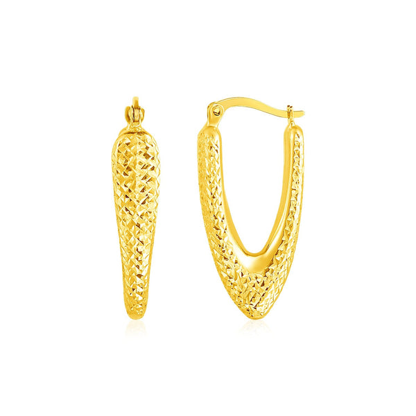 Lovcia Luxury Dazzling 14k Yellow Gold V-Shape Textured Hoop Earrings-Earrings-Yellow Gold-Yellow Gold