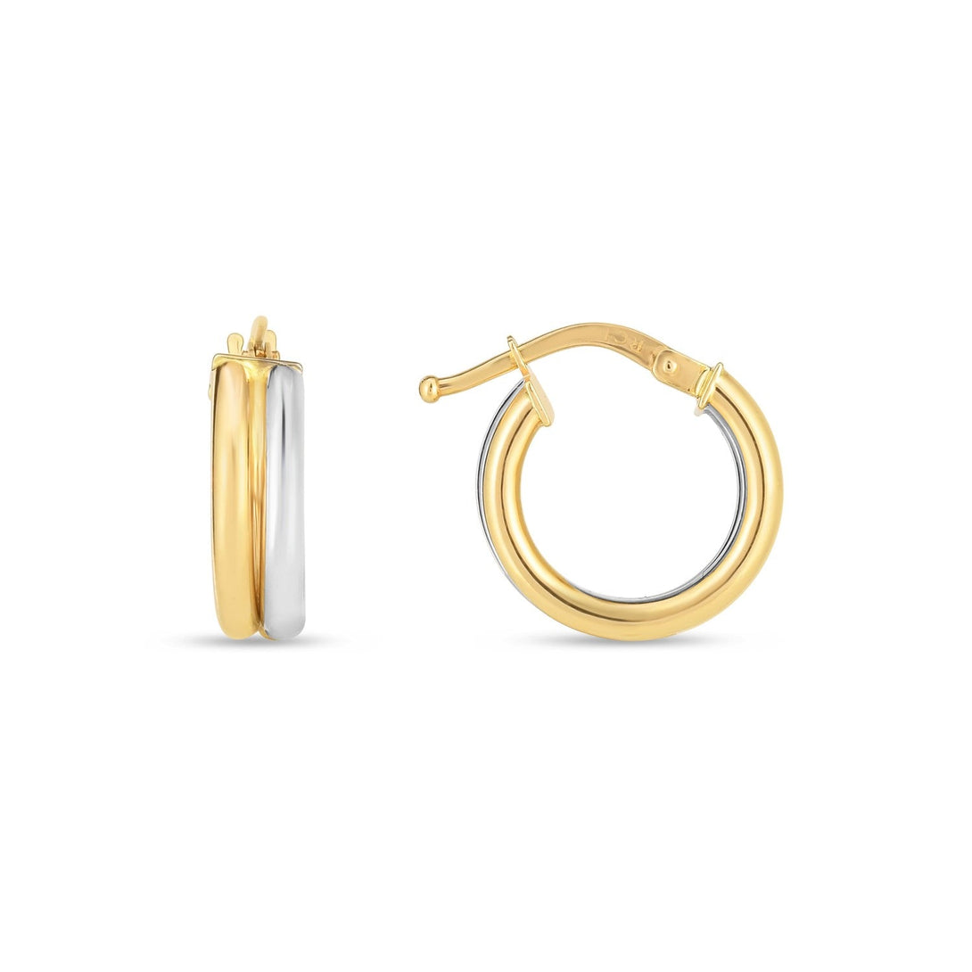 Lovcia Luxury Dazzling 14k Yellow & White Gold Double Hoop Earrings-Earrings-Two-Tone Gold-Two-Tone Gold