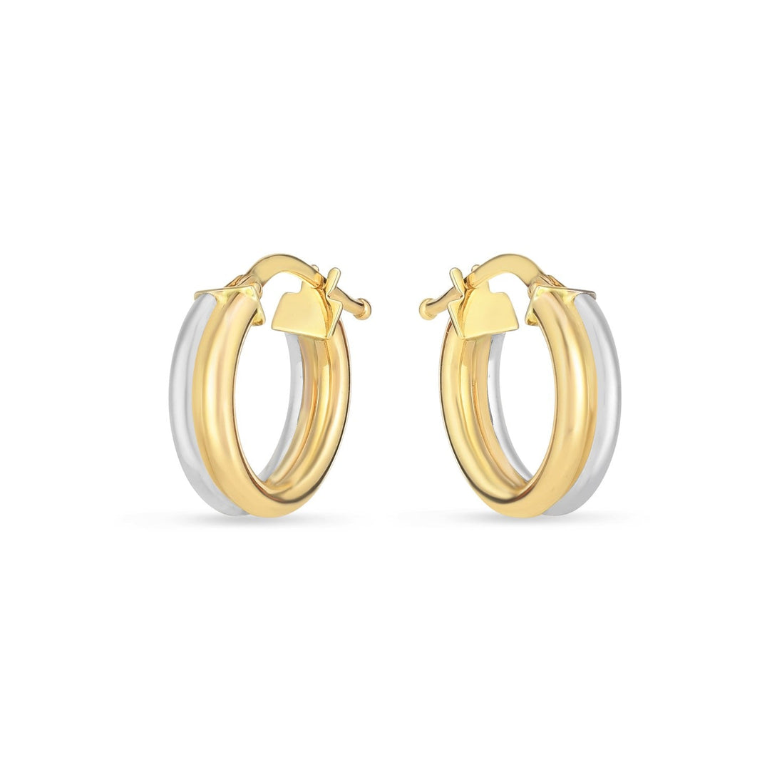 Lovcia Luxury Dazzling 14k Yellow & White Gold Double Hoop Earrings-Earrings-Two-Tone Gold-Two-Tone Gold