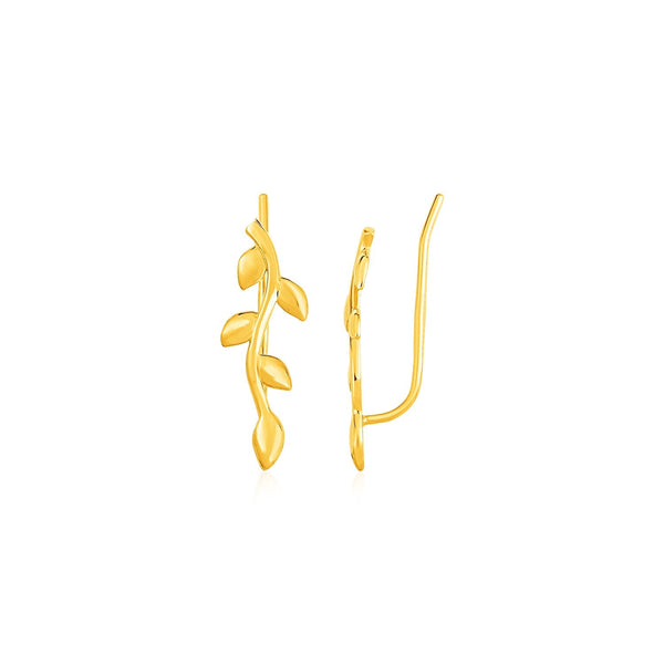 Lovcia Luxury Dazzling Leaf Branch Ear Climbers in 14k Yellow Gold-Earrings-Yellow Gold-Yellow Gold