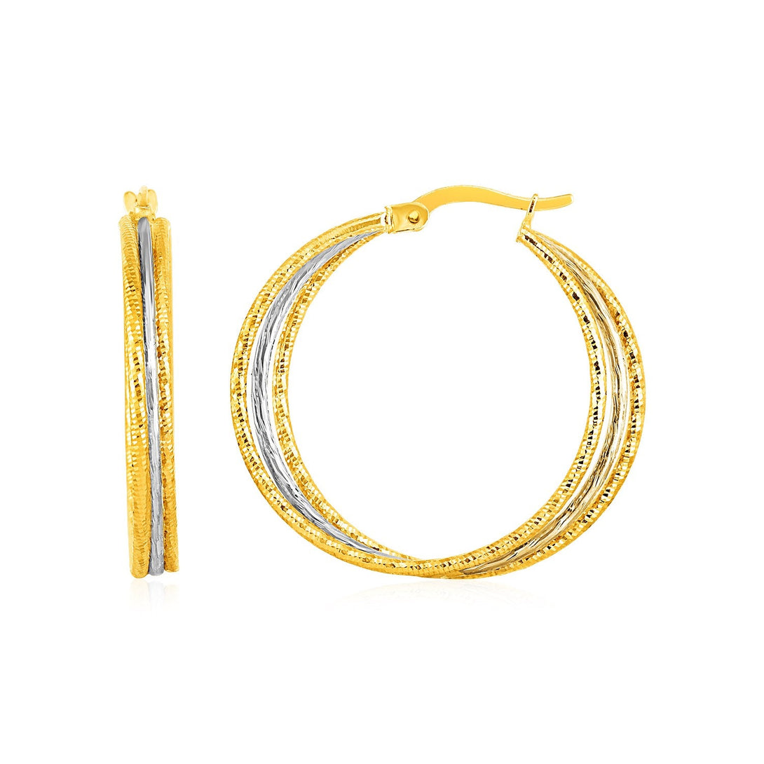 Lovcia Luxury Dazzling Textured Interlocking Hoop Earrings in 14k Two-Tone Gold-Earrings-Two-Tone Gold-Two-Tone Gold