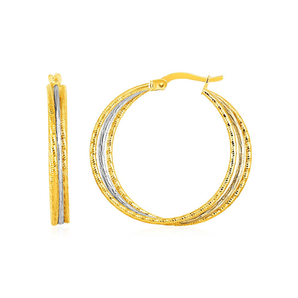 Lovcia Luxury Dazzling Textured Interlocking Hoop Earrings in 14k Two-Tone Gold-Earrings-Two-Tone Gold-Two-Tone Gold
