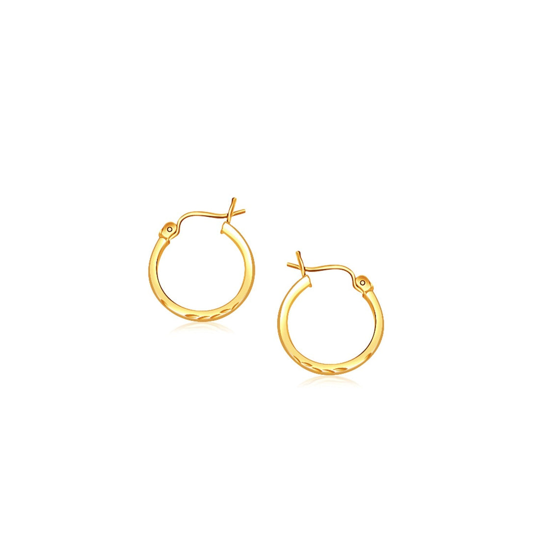 Lovcia Luxury Delicate 14k Yellow Gold Hoop Earrings with Shimmering Diamond-Cut Design (15mm)-Earrings-Yellow Gold-Yellow Gold