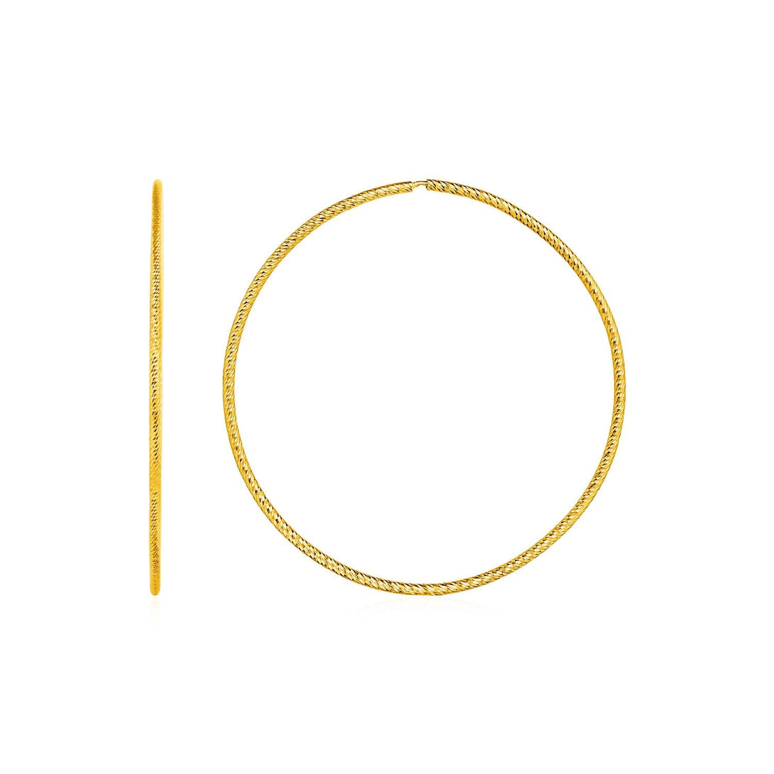 Lovcia Luxury Delicate Diamond-Cut Textured Hoop Earrings in 14K Yellow Gold (40mm)-Earrings-Yellow Gold-Yellow Gold