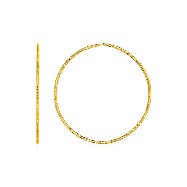 Lovcia Luxury Delicate Diamond-Cut Textured Hoop Earrings in 14K Yellow Gold (40mm)-Earrings-Yellow Gold-Yellow Gold