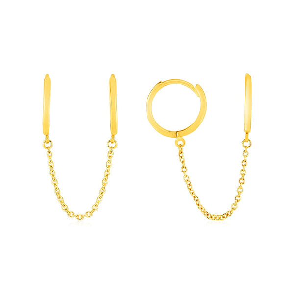 Lovcia Luxury Dramatic 14K Yellow Gold Double Hoop Chain Earrings-Earrings-Yellow Gold-Yellow Gold